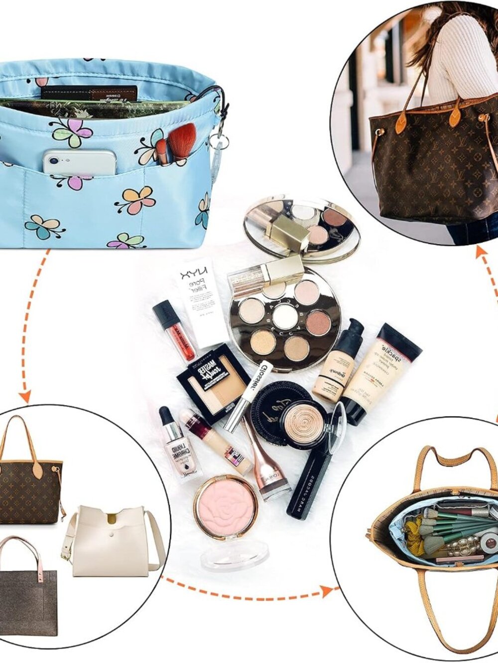 Premium Nylon Purse Organizer Tote Handbag Insert Organizers Bag in Bag Zipper 1 - Picture 6 of 7